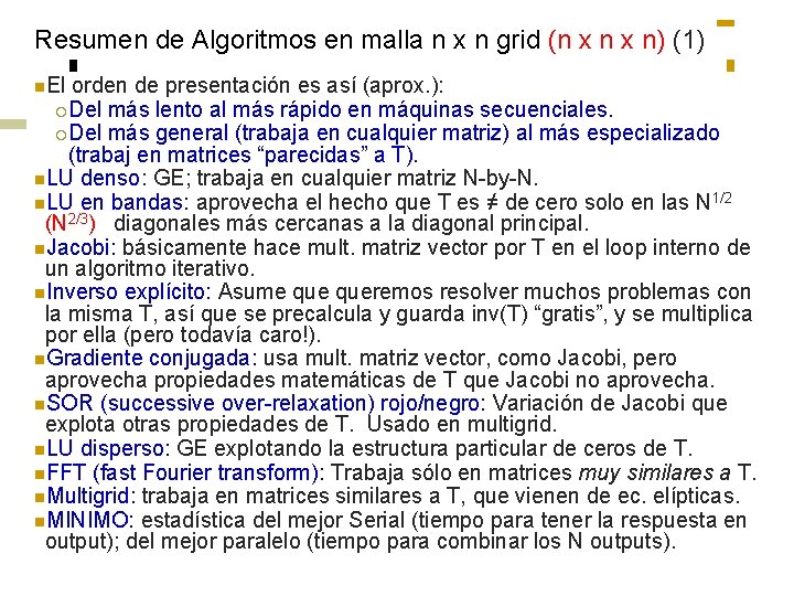 Resumen de Algoritmos en malla n x n grid (n x n) (1) n.