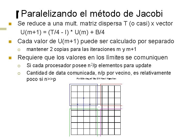 Paralelizando el método de Jacobi n n Se reduce a una mult. matriz dispersa