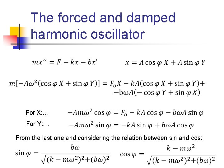 The forced and damped harmonic oscillator For X: … For Y: … From the