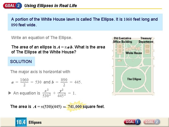 Using Ellipses in Real Life A portion of the White House lawn is called