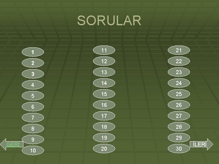 SORULAR GERİ 1 11 21 2 12 22 3 13 23 4 14 24