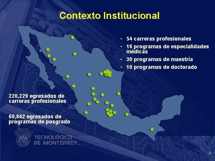 Contexto Institucional • 54 carreras profesionales • 16 programas de especialidades médicas • 30