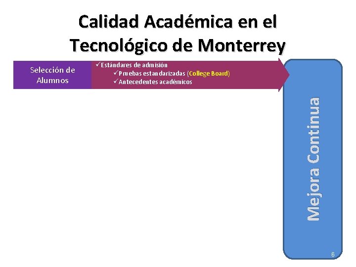 Calidad Académica en el Tecnológico de Monterrey üEstándares de admisión üPruebas estandarizadas (College Board)