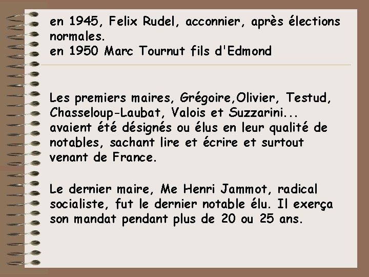 en 1945, Felix Rudel, acconnier, après élections normales. en 1950 Marc Tournut fils d'Edmond