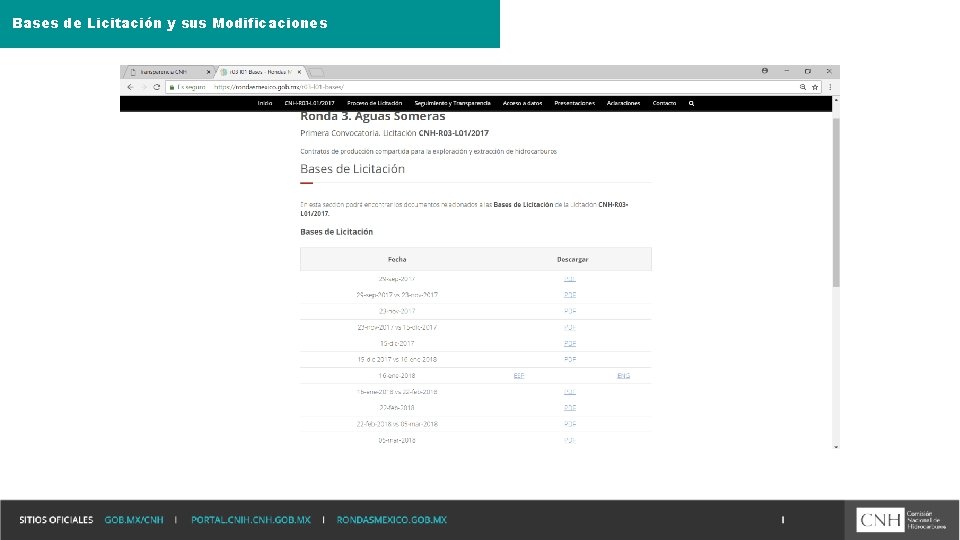 Bases de Licitación y sus Modificaciones 