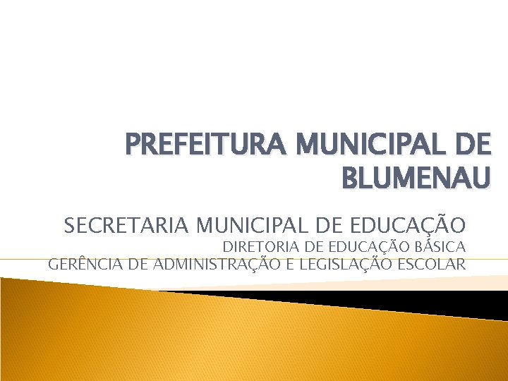 PREFEITURA MUNICIPAL DE BLUMENAU SECRETARIA MUNICIPAL DE EDUCAÇÃO DIRETORIA DE EDUCAÇÃO BÁSICA GERÊNCIA DE