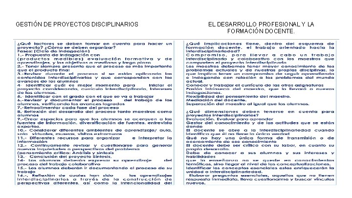 GESTIÓN DE PROYECTOS DISCIPLINARIOS EL DESARROLLO PROFESIONAL Y LA FORMACIÓN DOCENTE. 