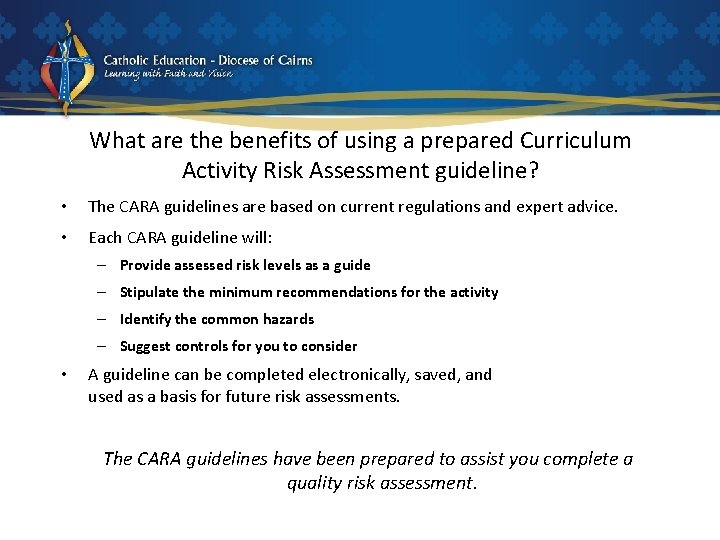 What are the benefits of using a prepared Curriculum Activity Risk Assessment guideline? •