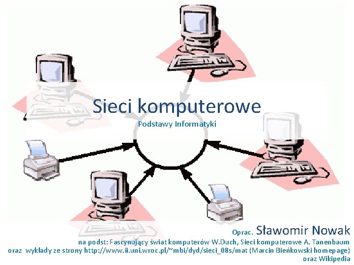 Sieci komputerowe Podstawy Informatyki Sławomir Nowak Oprac. na podst: Fascynujący świat komputerów W. Duch,