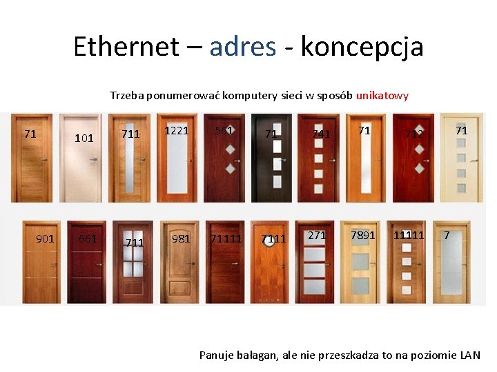 Ethernet – adres - koncepcja Trzeba ponumerować komputery sieci w sposób unikatowy 71 901