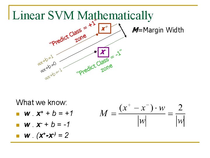 Linear SVM Mathematically ” 1 + + = x s s la e C Linear SVM Mathematically ” 1 + + = x s s la e C