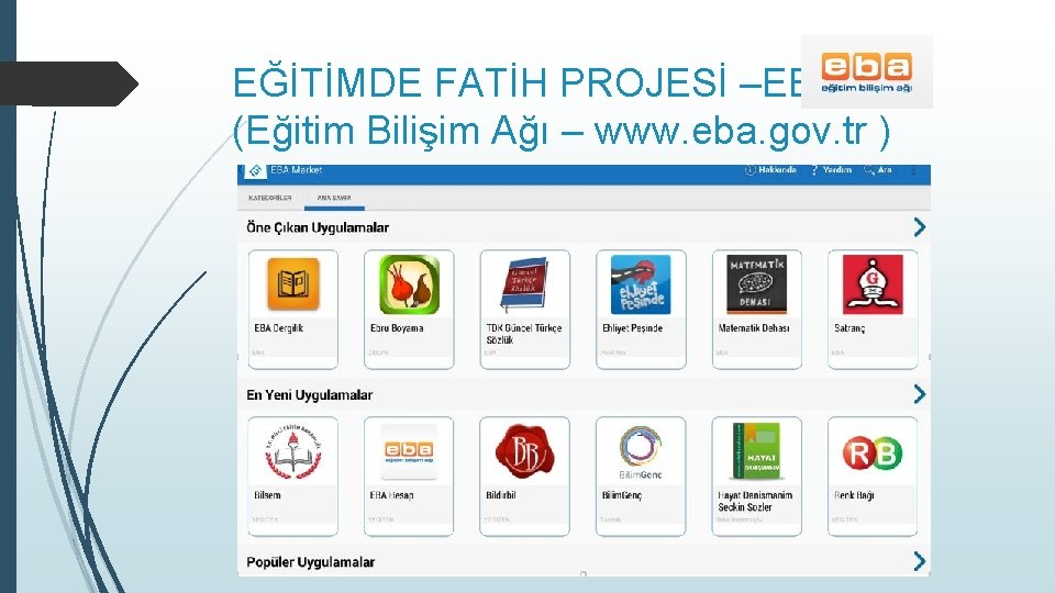 EĞİTİMDE FATİH PROJESİ –EBA (Eğitim Bilişim Ağı – www. eba. gov. tr ) 
