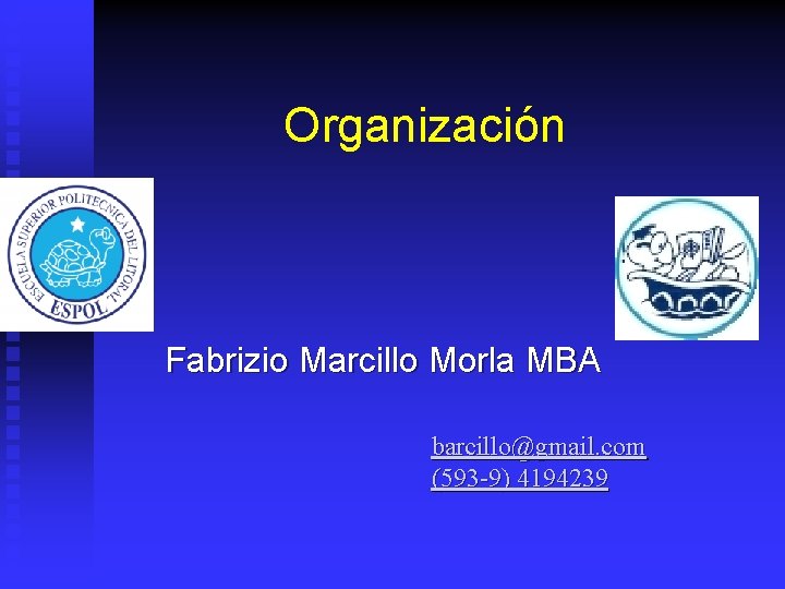 Organización Fabrizio Marcillo Morla MBA barcillo@gmail. com (593 -9) 4194239 