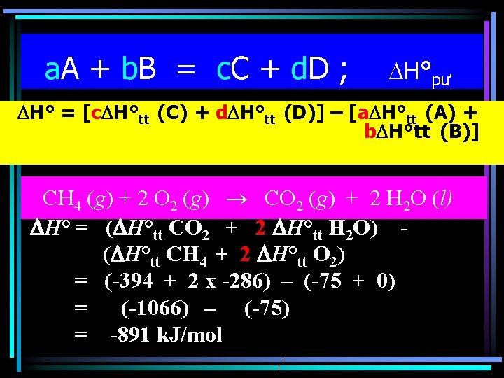 a. A + b. B = c. C + d. D ; H°pư =