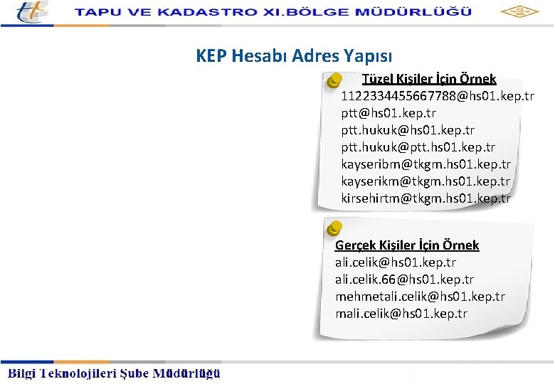 Kayıtlı Elektronik Posta Hizmetleri Müdürlüğü KEP Hesabı Adres Yapısı Tüzel Kişiler İçin Örnek 1122334455667788@hs