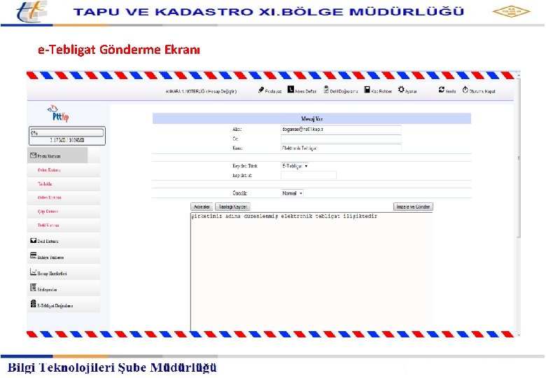 Webmail Arayüzü e-Tebligat Gönderme Ekranı 