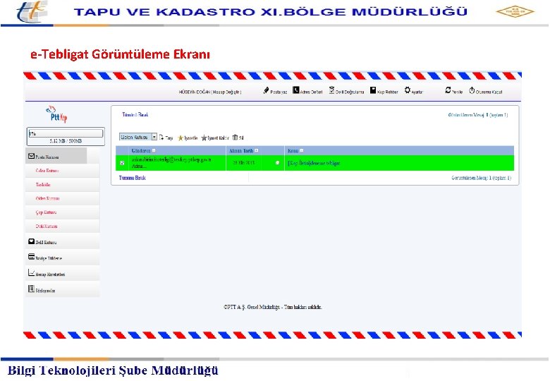 Webmail Arayüzü e-Tebligat Görüntüleme Ekranı 