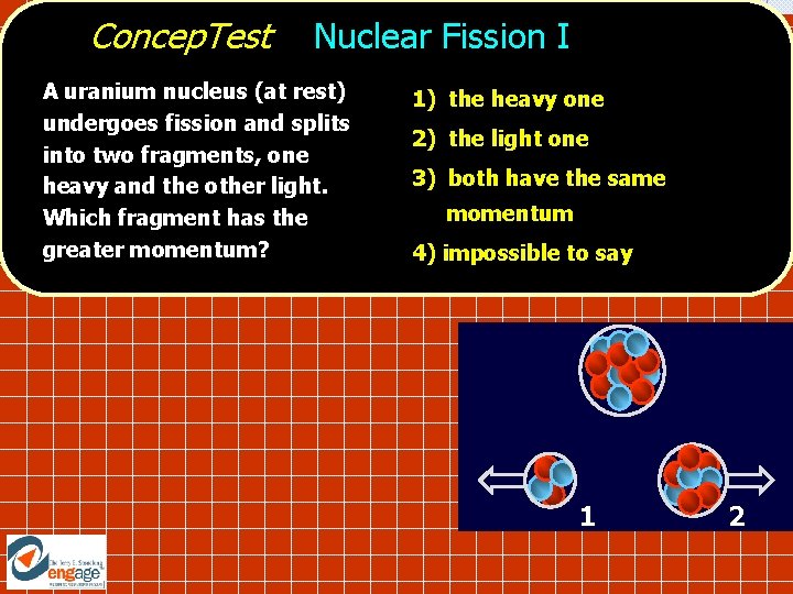 Concep. Test Nuclear Fission I A uranium nucleus (at rest) undergoes fission and splits