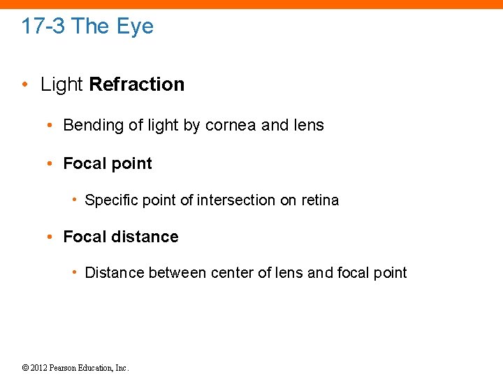 17 -3 The Eye • Light Refraction • Bending of light by cornea and