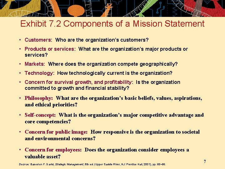 Exhibit 7. 2 Components of a Mission Statement • Customers: Who are the organization’s