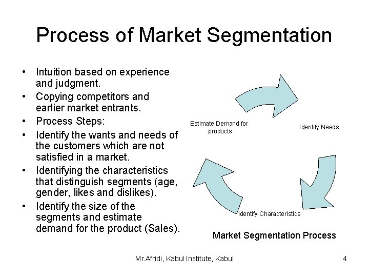 Process of Market Segmentation • Intuition based on experience and judgment. • Copying competitors