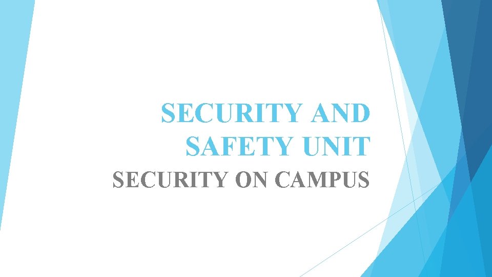 SECURITY AND SAFETY UNIT SECURITY ON CAMPUS 
