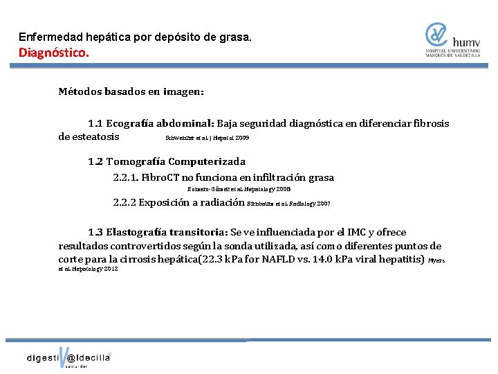 Enfermedad hepática por depósito de grasa. Diagnóstico. Métodos basados en imagen: 1. 1 Ecografía