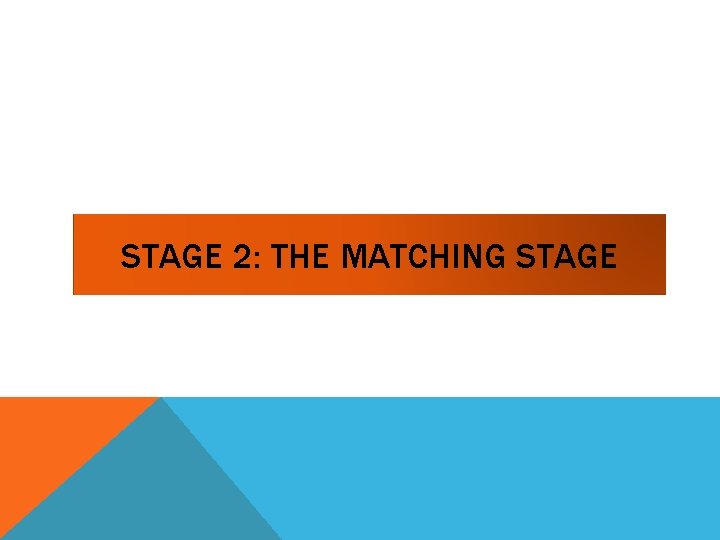 STAGE 2: THE MATCHING STAGE 