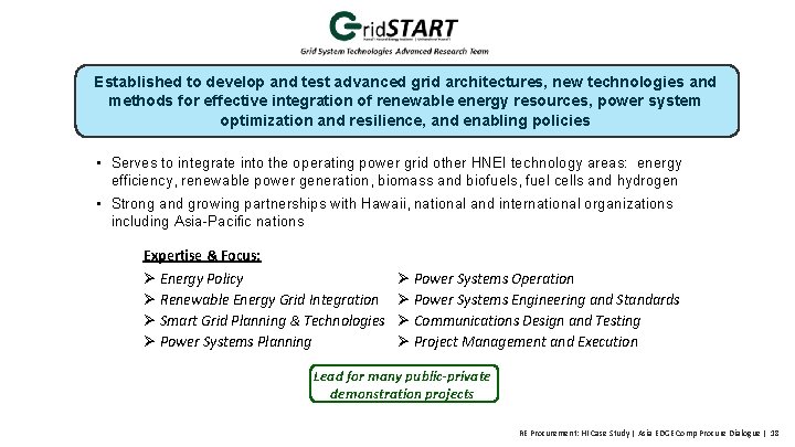 Established to develop and test advanced grid architectures, new technologies and methods for effective