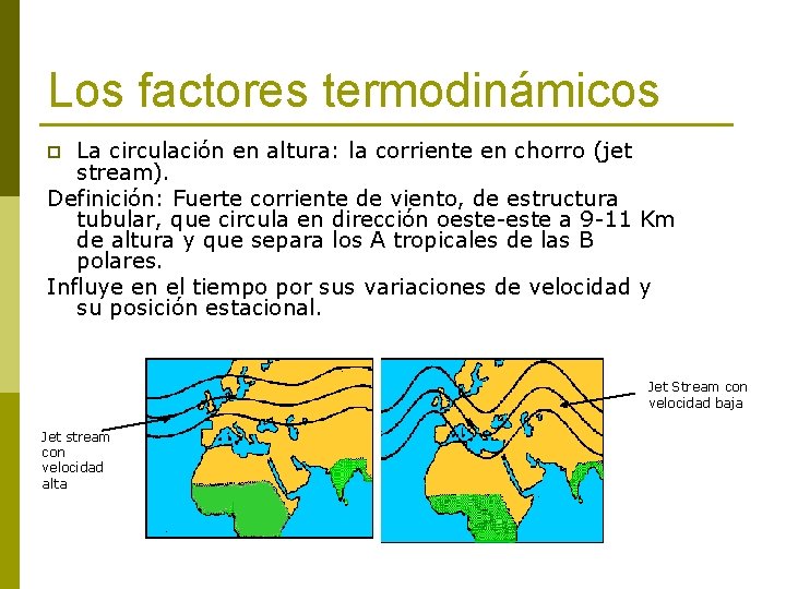 Los factores termodinámicos La circulación en altura: la corriente en chorro (jet stream). Definición: