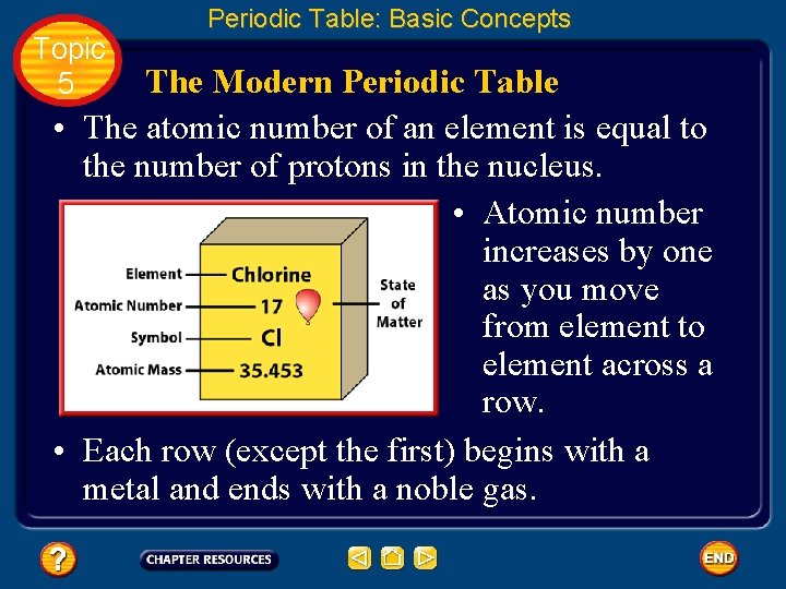 Topic 5 Periodic Table: Basic Concepts The Modern Periodic Table • The atomic number