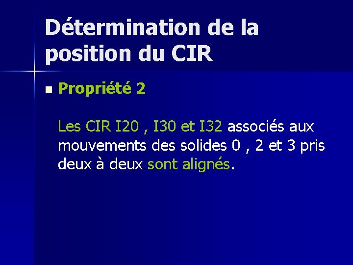 Détermination de la position du CIR n Propriété 2 Les CIR I 20 ,