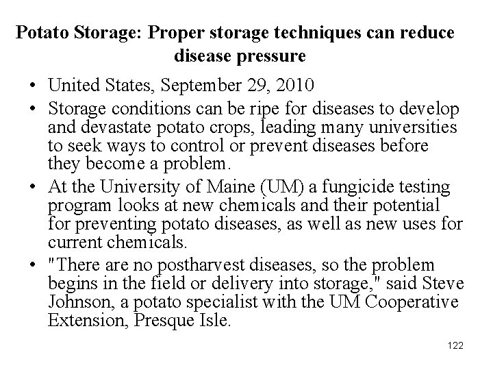 Potato Storage: Proper storage techniques can reduce disease pressure • United States, September 29,