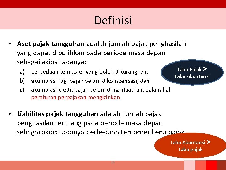 Definisi • Aset pajak tangguhan adalah jumlah pajak penghasilan yang dapat dipulihkan pada periode