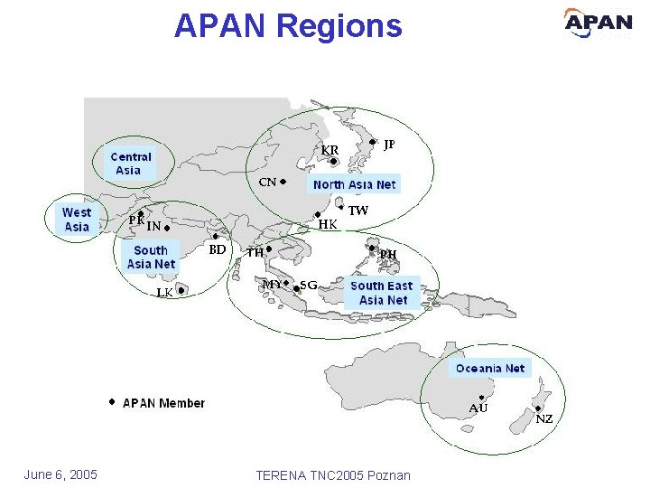 APAN Regions June 6, 2005 TERENA TNC 2005 Poznan 3 