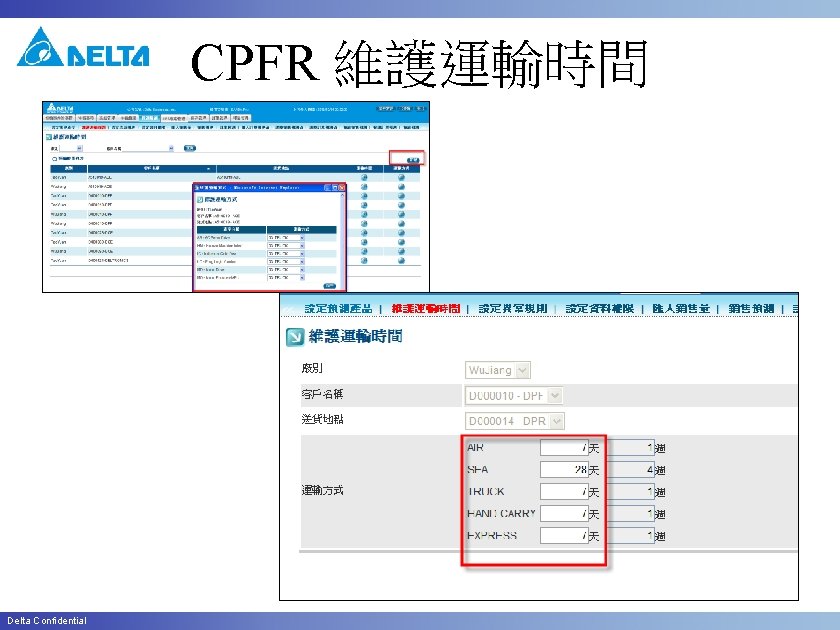 CPFR 維護運輸時間 Delta Confidential 
