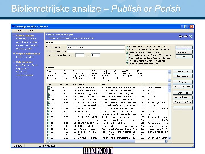 Bibliometrijske analize – Publish or Perish 