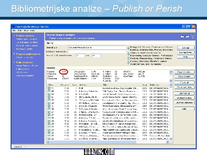 Bibliometrijske analize – Publish or Perish 