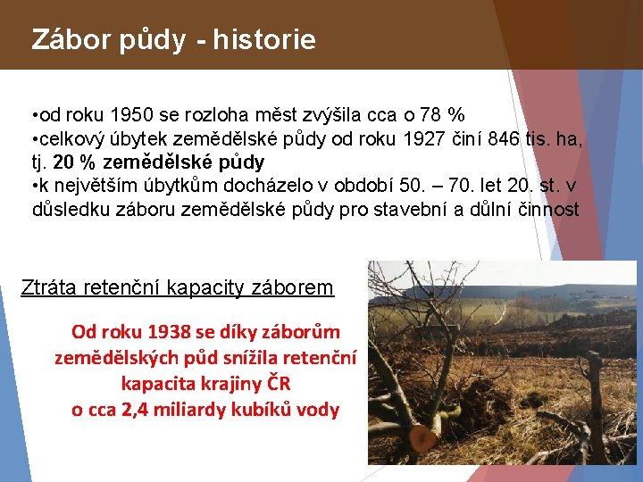 Zábor půdy - historie • od roku 1950 se rozloha měst zvýšila cca o