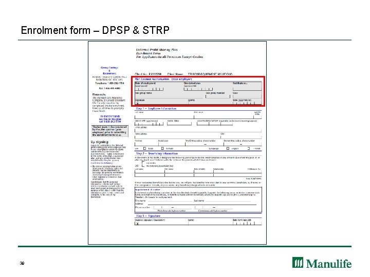 Enrolment form – DPSP & STRP 39 