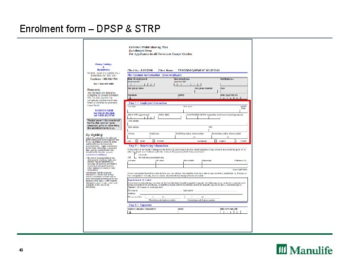 Enrolment form – DPSP & STRP 40 