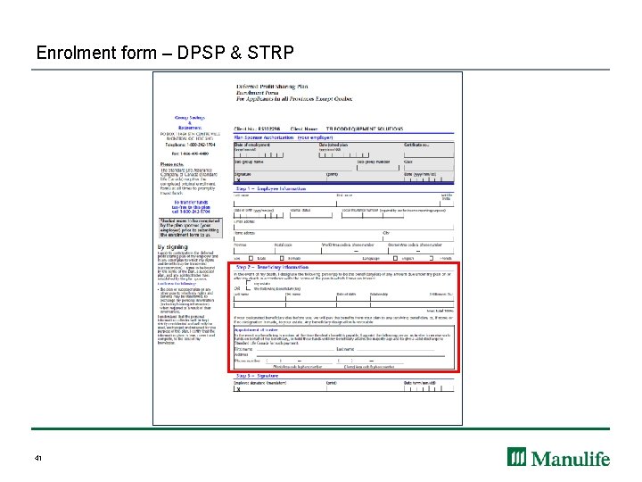 Enrolment form – DPSP & STRP 41 