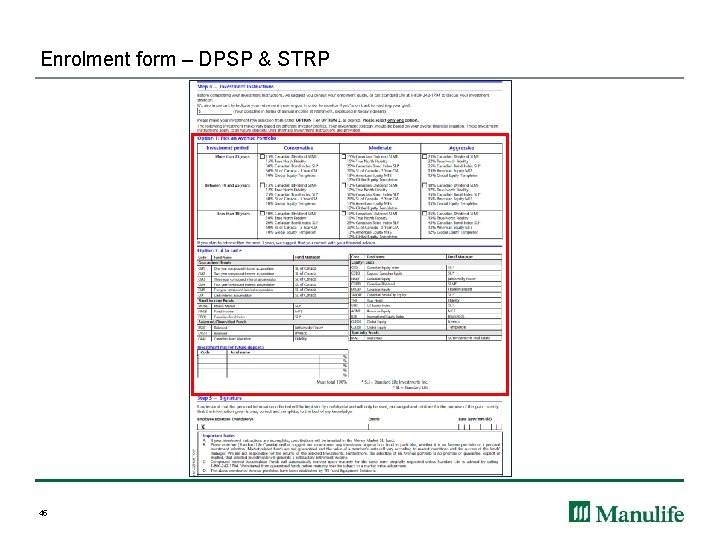 Enrolment form – DPSP & STRP 45 