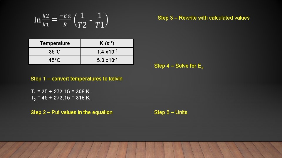  Step 3 – Rewrite with calculated values Temperature K (s-1) 35°C 1. 4