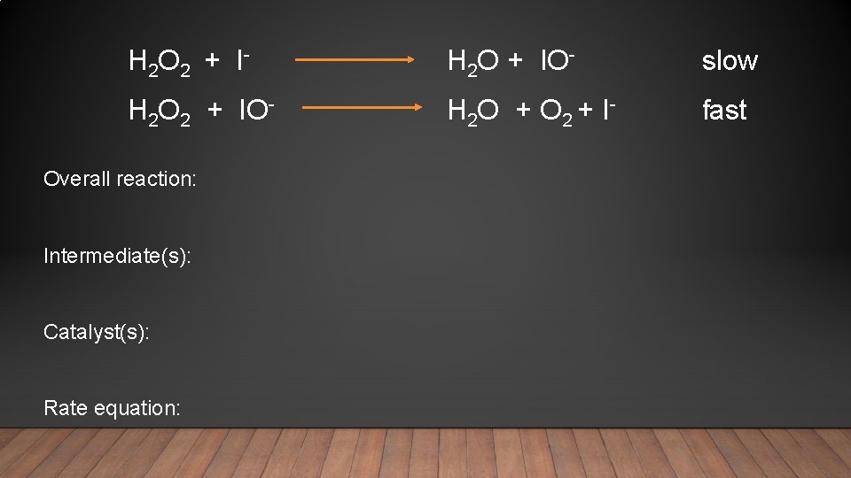 H 2 O 2 + I- H 2 O + IO- slow H 2