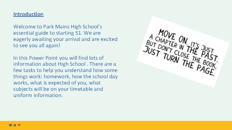 Introduction Welcome to Park Mains High School’s essential guide to starting S 1. We