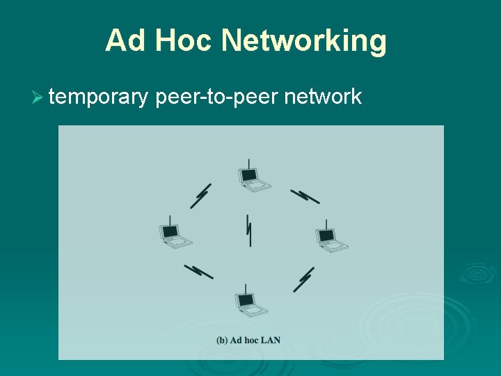 Ad Hoc Networking Ø temporary peer-to-peer network 