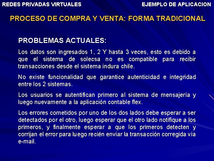 REDES PRIVADAS VIRTUALES EJEMPLO DE APLICACION PROCESO DE COMPRA Y VENTA: FORMA TRADICIONAL PROBLEMAS