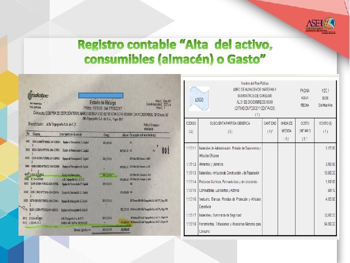 Registro contable “Alta del activo, consumibles (almacén) o Gasto” 