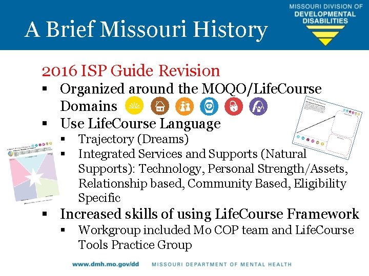 A Brief Missouri History 2016 ISP Guide Revision § Organized around the MOQO/Life. Course